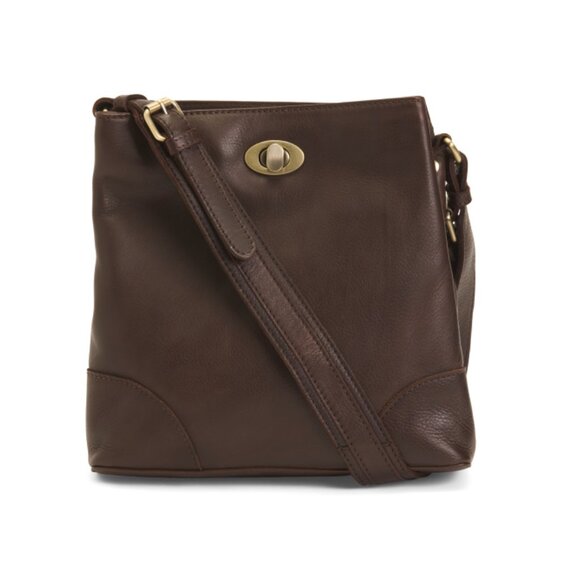 MARTA PONTI Chocolate Leather Dual Entry Turn Lock Bucket Bag - Picture 1 of 2
